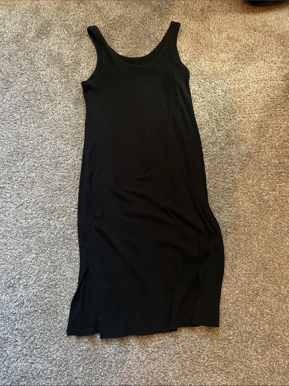 a new day Black Ribbed Tank Midi Dress with Side Slit